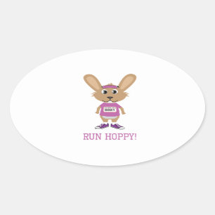 Lauf Hoppy! Der sonnige Läufer in Pink Ovaler Aufkleber