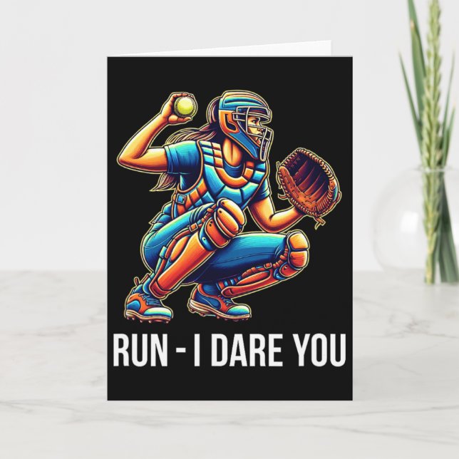Lauf - Ich fordere dich heraus - Softball Catcher  Karte (Vorderseite)