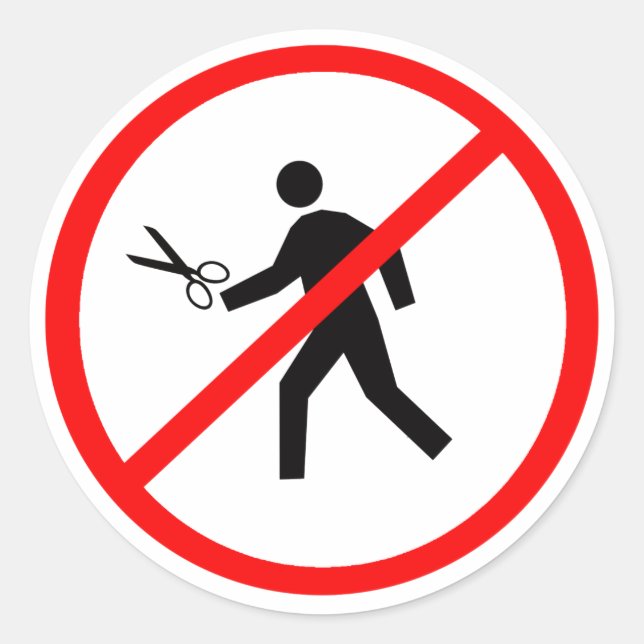 Lauf nicht mit Schere! Runder Aufkleber (Vorderseite)
