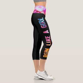 Lauf wie ein Mädchen schwarze Aquarelltaille Capri Leggings