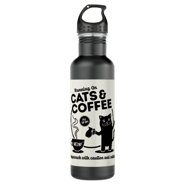 Laufen auf Katzen und Kaffee Edelstahlflasche (Vorderseite)