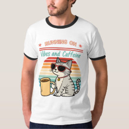 Laufen auf Vibes & Koffein - Cooles Katzenrücklauf T-Shirt