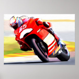 Laufen des roten Motorrades Poster