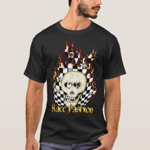 Laufen des Schädels auf Zielflagge-Flammen T-Shirt