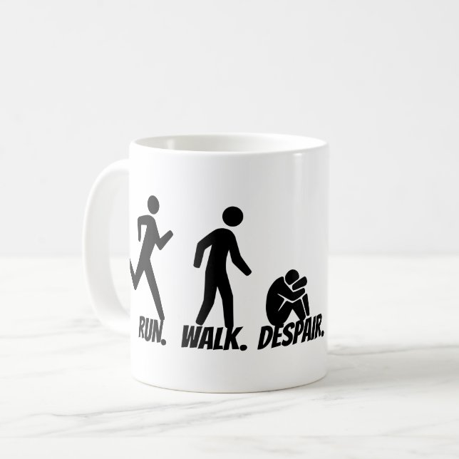 Laufen. Gehen. Verzweiflung. Kaffeetasse (Vorderseite Links)
