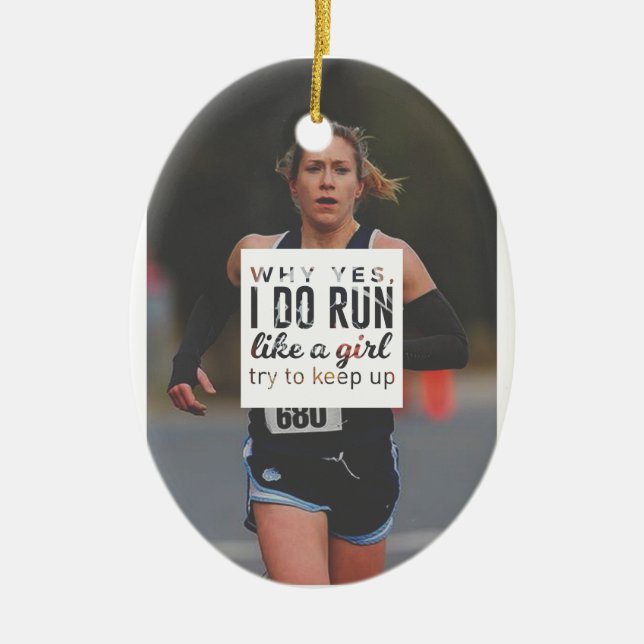 Laufen Sie wie eine Mädchen-Dame Boss Runner Queen Keramikornament (Vorne)