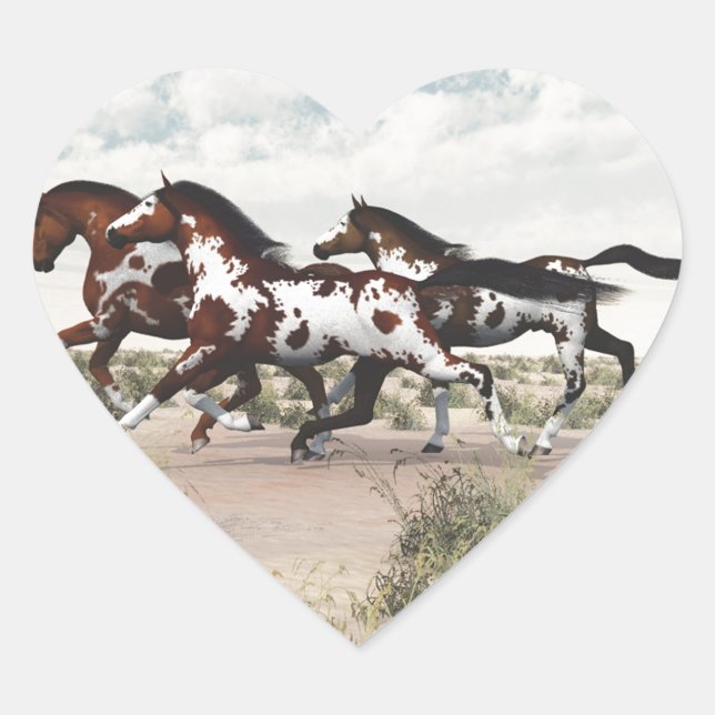 Laufen wie der Wind - Galloping Paint Horses Herz-Aufkleber (Vorderseite)