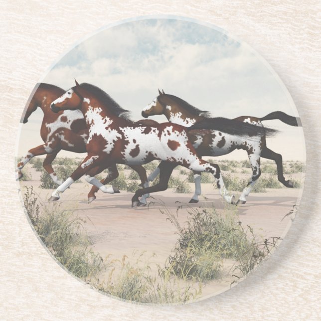 Laufen wie der Wind - Galloping Paint Horses Sandstein Untersetzer (Vorne)
