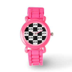 Laufende Fan-Sieger-Uhr-Schwarz-weiße überprüft Armbanduhr