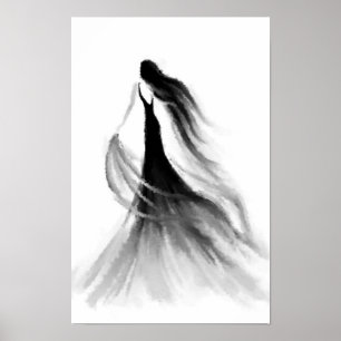 Laufende Frau Emotionen Poster Schwarz Weiß Malere