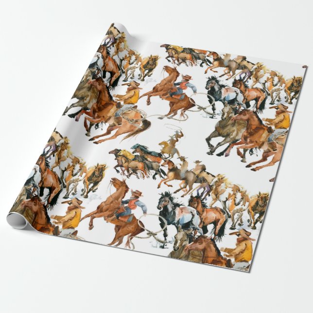 Laufende Pferde nahtlos Muster. Amerikanischer Cow Geschenkpapier (Ungerollt)