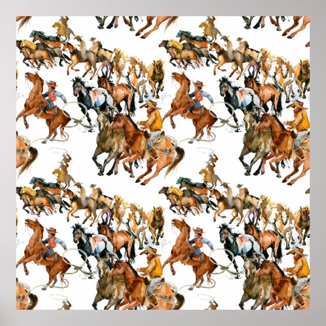Laufende Pferde nahtlos Muster. Amerikanischer Cow Poster (Vorne)