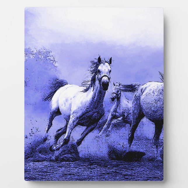 Laufende Pferde und blauer Mondlicht Fotoplatte (Vorderseite)