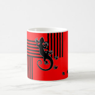 Laufender Gecko - schwarz u. rote Streifen Kaffeetasse