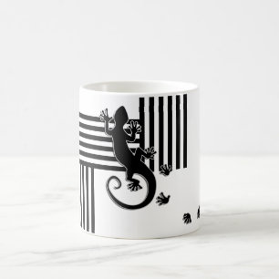 Laufender Gecko - schwarz u. weiße Streifen Kaffeetasse