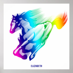 Laufendes Regenbogen-Pferd mit Bewegungs-Spur Poster