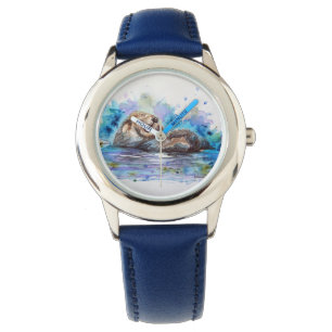 Lauffähige Otter Aquarellkunst Kinder beobachten Armbanduhr