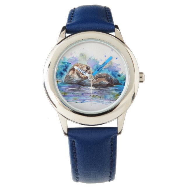 Lauffähige Otter Aquarellkunst Kinder beobachten Armbanduhr (Vorderseite)
