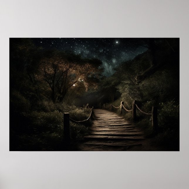 Lauffläche durch den Talwald bei Nacht Poster (Vorne)