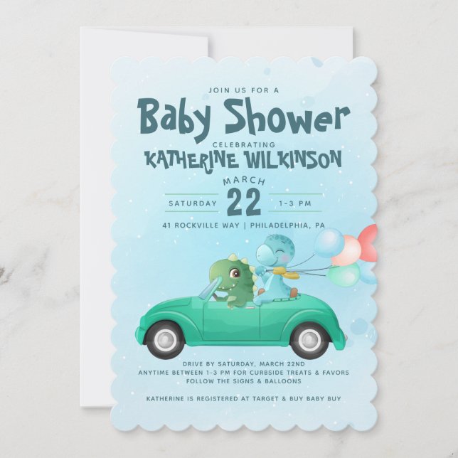 Laufwerk | Dinosaur Babydusche Einladung (Vorderseite)