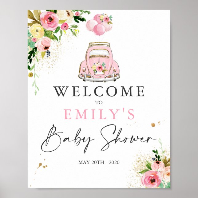 Laufwerk durch Babydusche Begrüßungsschild Rosa Bl Poster (Vorne)