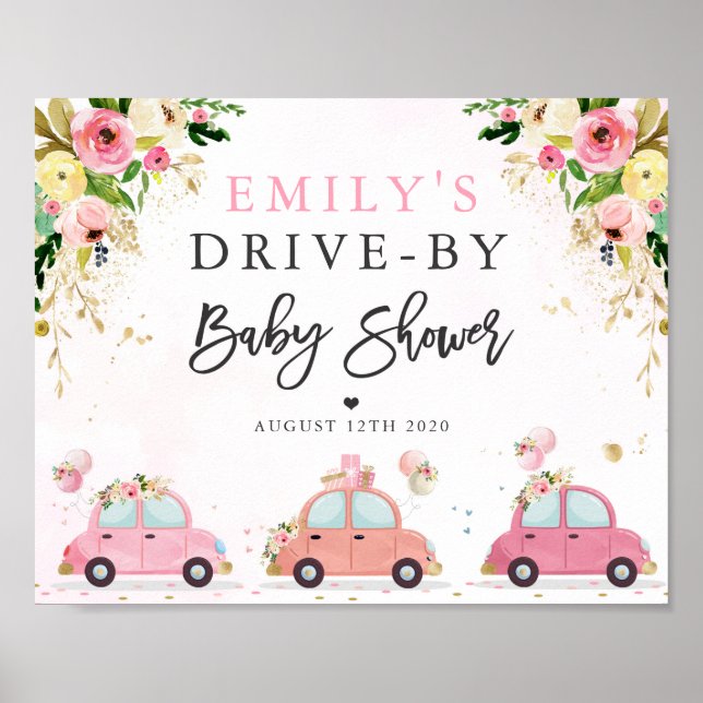 Laufwerk durch Babydusche Begrüßungsschild Rosa Bl Poster (Vorne)