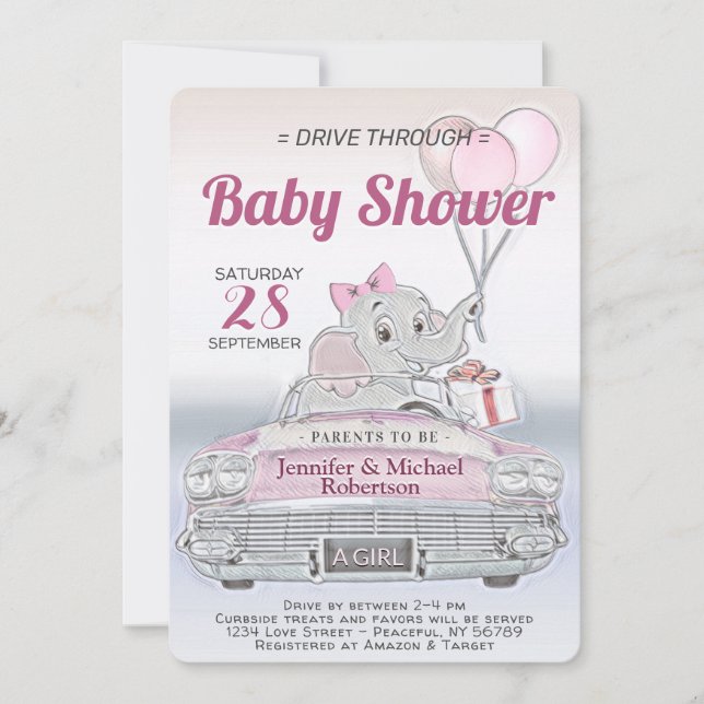 Laufwerk durch Babydusche für ein Mädchen Einladung (Vorderseite)