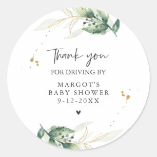 Laufwerk mit Baby-Dusche Grün und Gold Runder Aufkleber