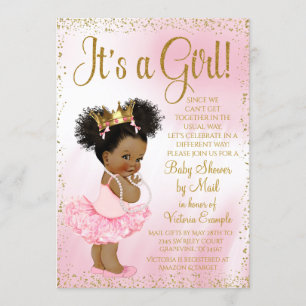 Laufwerk mit Baby Dusche rosa Gold Afro Princess T Einladung