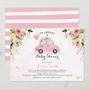 Laufwerk mit Babydusche Einladung Rosa Blütendusch