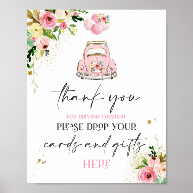 Laufwerk von Babyduschkarten Geschenke Schild rosa (Vorne)