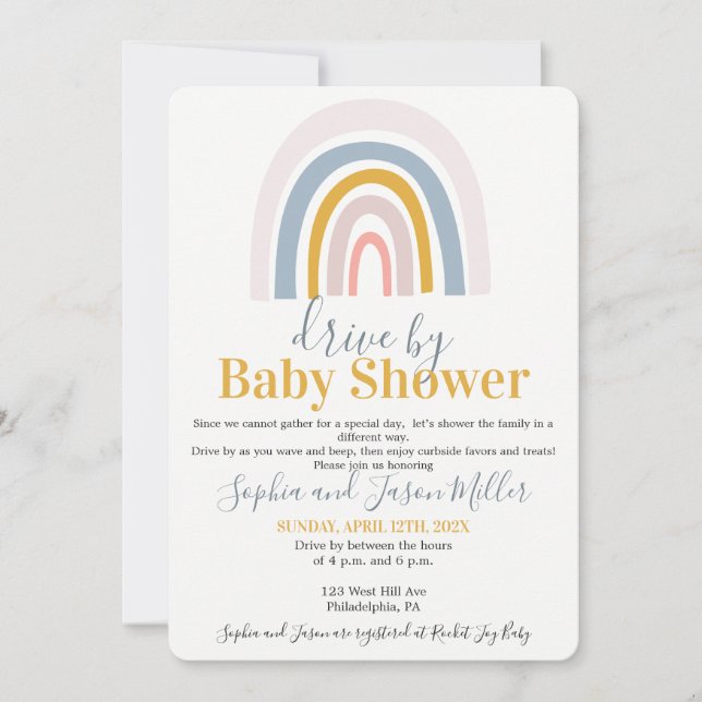 Laufwerk von Boho Rainbow Baby Einladungskarte (Vorderseite)