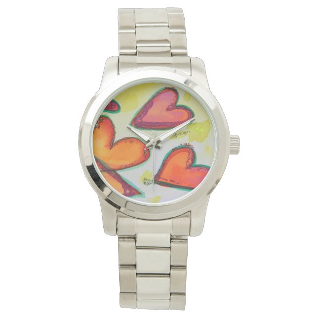 Laugh Hearts Flying Colorful Art Custom Watch Armbanduhr (Vorderseite)