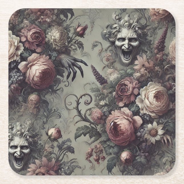 Laugh Lines - Gothic Floral Rechteckiger Pappuntersetzer (Vorderseite)