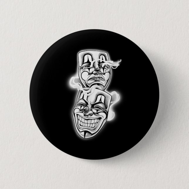 Laugh Now Cry Spater Chicano Tattoo Flash Button (Vorderseite)