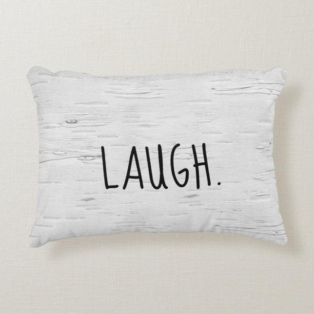 LAUGH Text auf Birch Tree Akzent Pillow Dekokissen (Vorderseite)