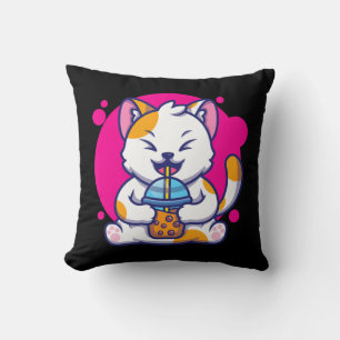 Laughing Cat Neko Kawaii Boba Tee im anime Style Kissen