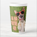 Laughing Dog 40th Birthday  Latte Mug Milchtasse<br><div class="desc">Fun milestone birthday mug features photo of laughing Corgi dog with sunglasses and "Ha Ha You're 40"</div>