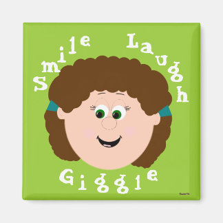Laughing Faces Brown Curly Hair Girl Magnet