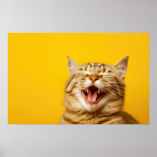 Laughing Ginger Cat on Yellow Background — Niedlic Poster
