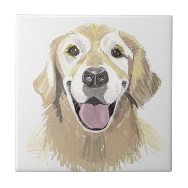 Laughing Golden Retriever Fliese (Vorderseite)