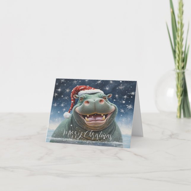 Laughing Hippo Weihnachtskarte Dankeskarte (Vorderseite)
