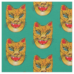 Laughing Jaguar Watercolor Green Stoff