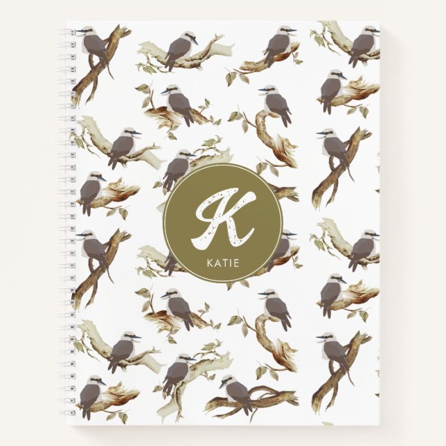 Laughing Kookaburra Australian Eucalyptus Monogram Notizbuch (Vorderseite)