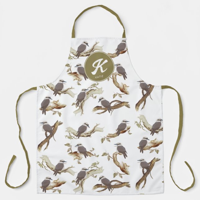 Laughing Kookaburra Australian Eucalyptus Monogram Schürze (Vorderseite)