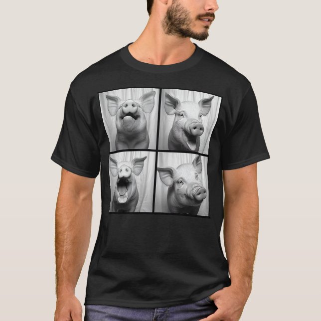 Laughing Pig Lover Retro Portrait Hog Farmer Funny T-Shirt (Vorderseite)