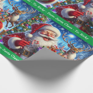 Laughing Santa Claus Add Boy Girl's Name Weihnacht Geschenkpapier