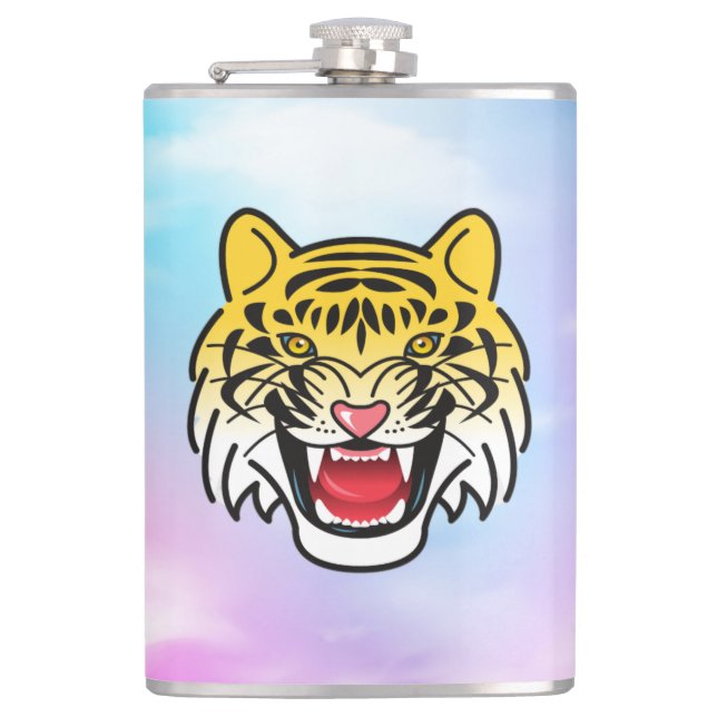 Laughing Tiger Face Artwork-21876 Flachmann (Vorderseite)