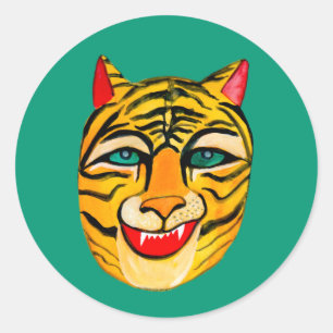 Laughing Tiger Wasserfarbe Hand bemalt farbig Runder Aufkleber