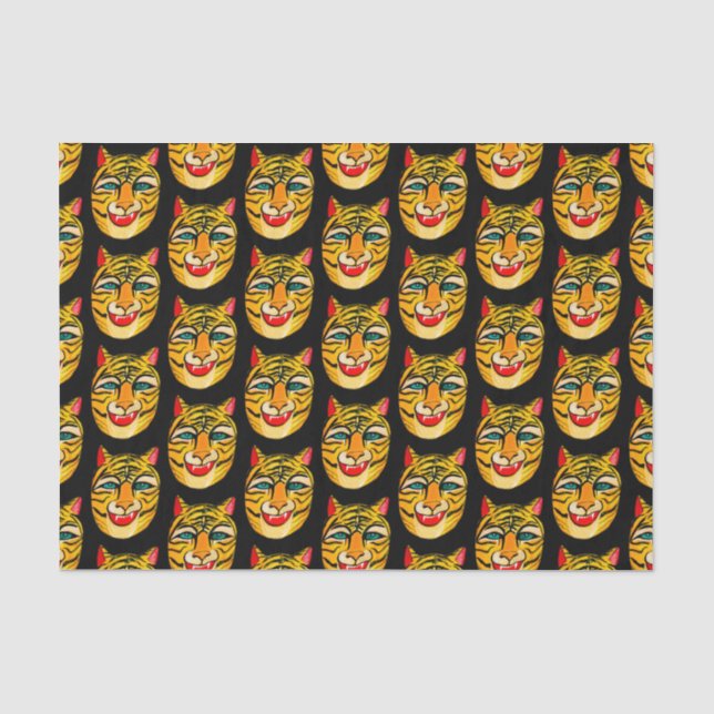 Laughing Tiger Wasserfarbe Muster Gewebe Papier (Vorderseite)